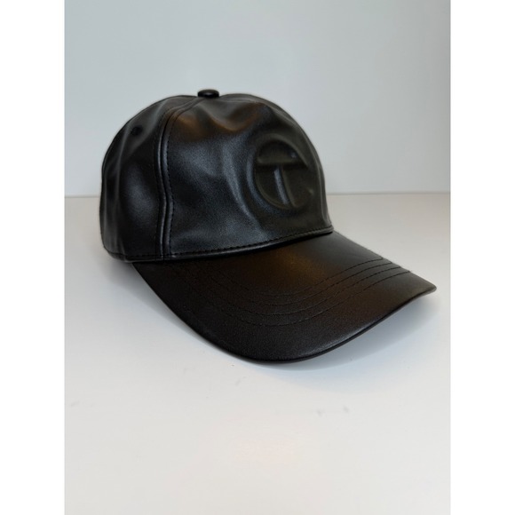 Telfar Accessories - Telfar Logo Embossed Hat Black Vegan Faux Leather Adjustable Hat Baseball Cap